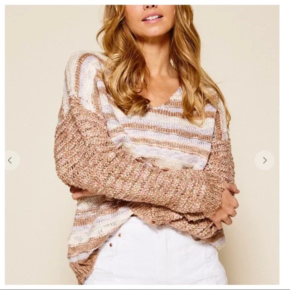 Multi Color V neck Thread mix Sweater - Picture 2 of 7